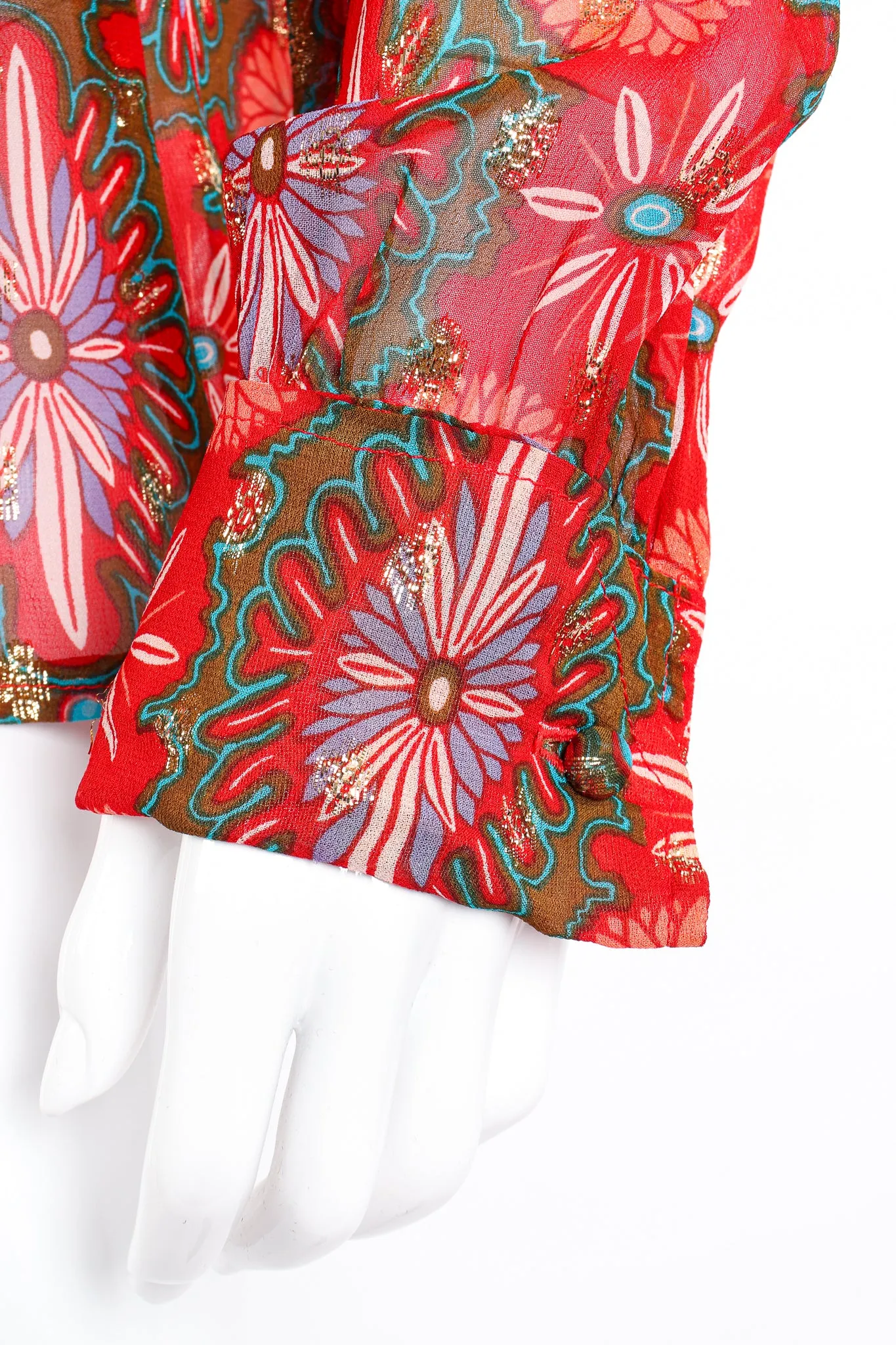 Chiffon Brocade Tie Neck Blouse