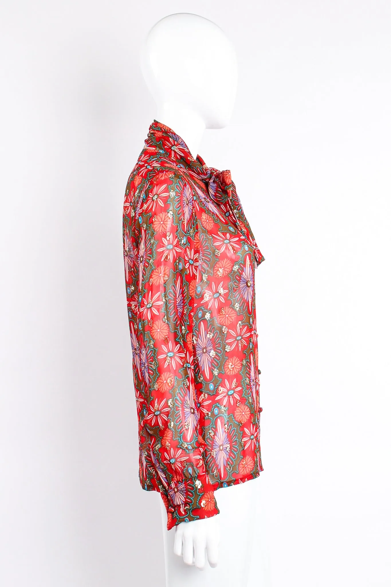 Chiffon Brocade Tie Neck Blouse