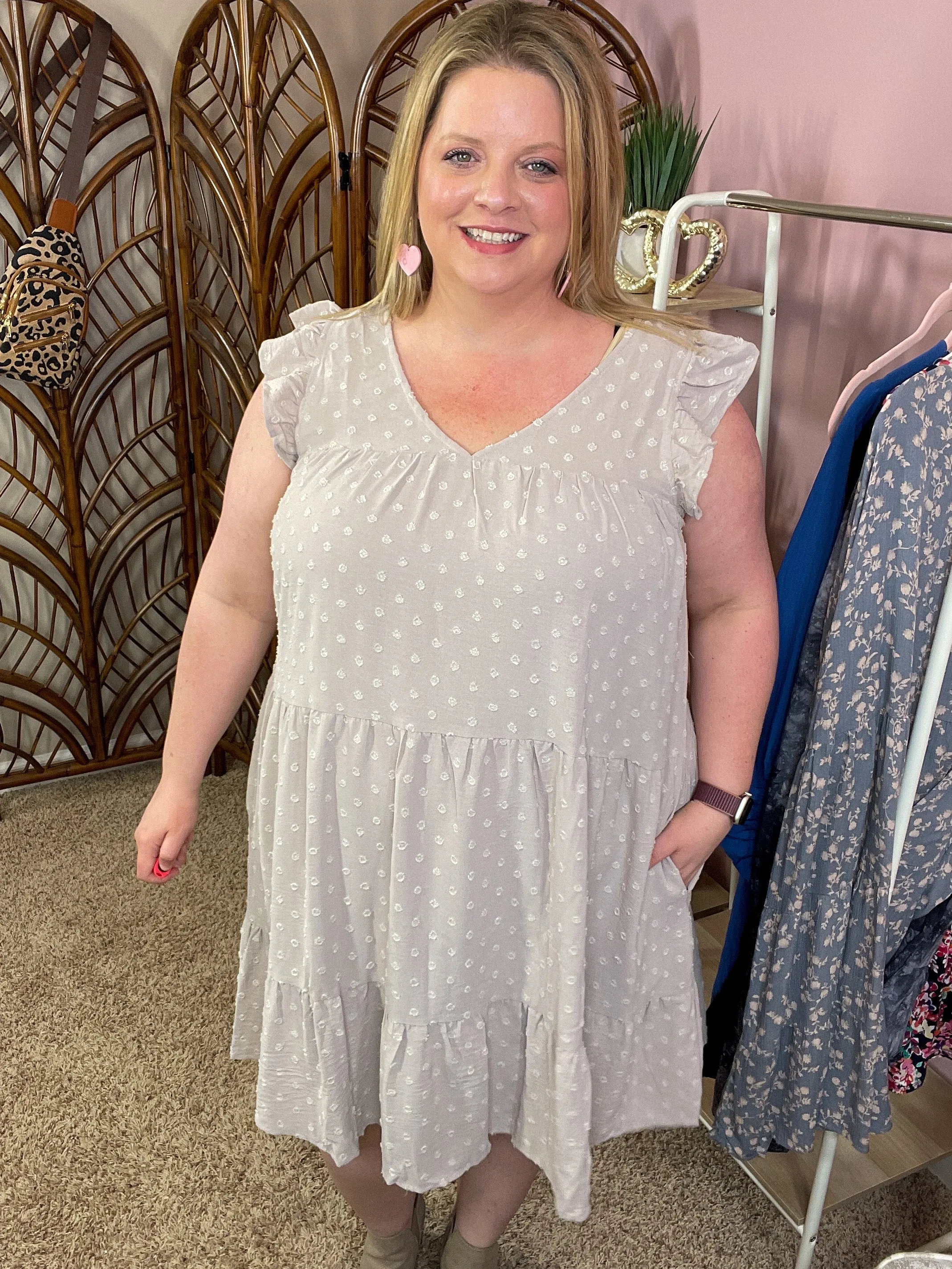 City Tours Swiss Dot Dress - Earl Grey