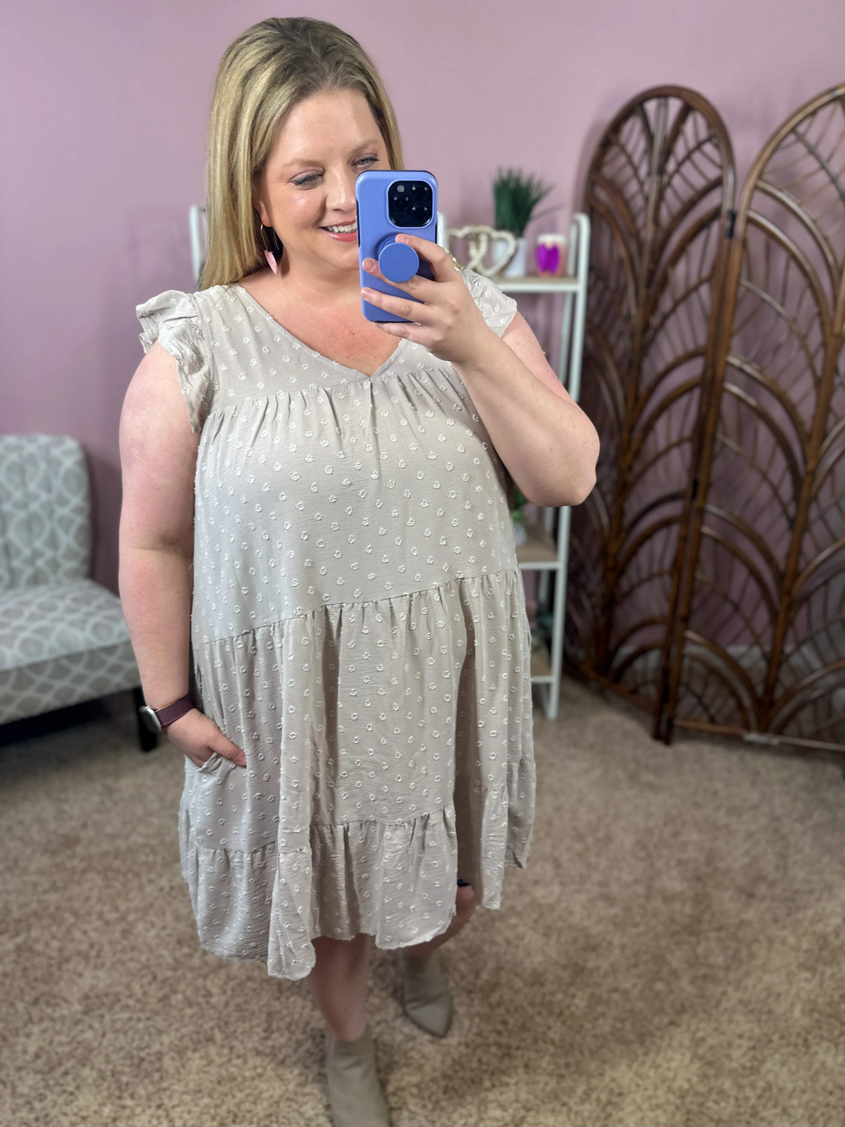 City Tours Swiss Dot Dress - Earl Grey