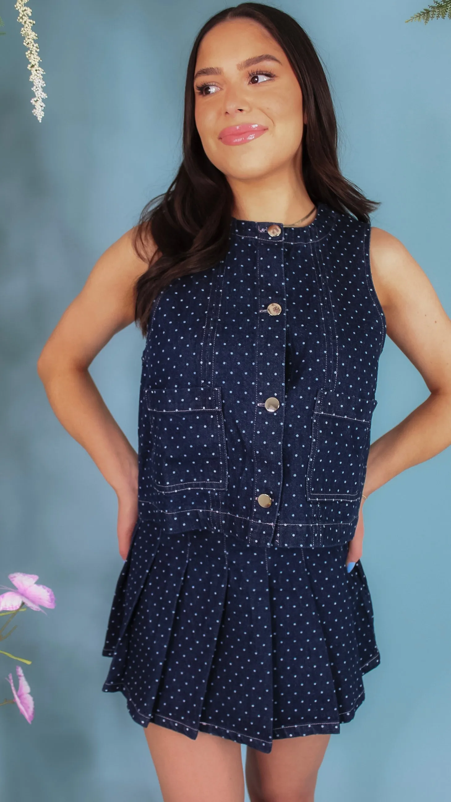 Clara Denim Polka Dot Top