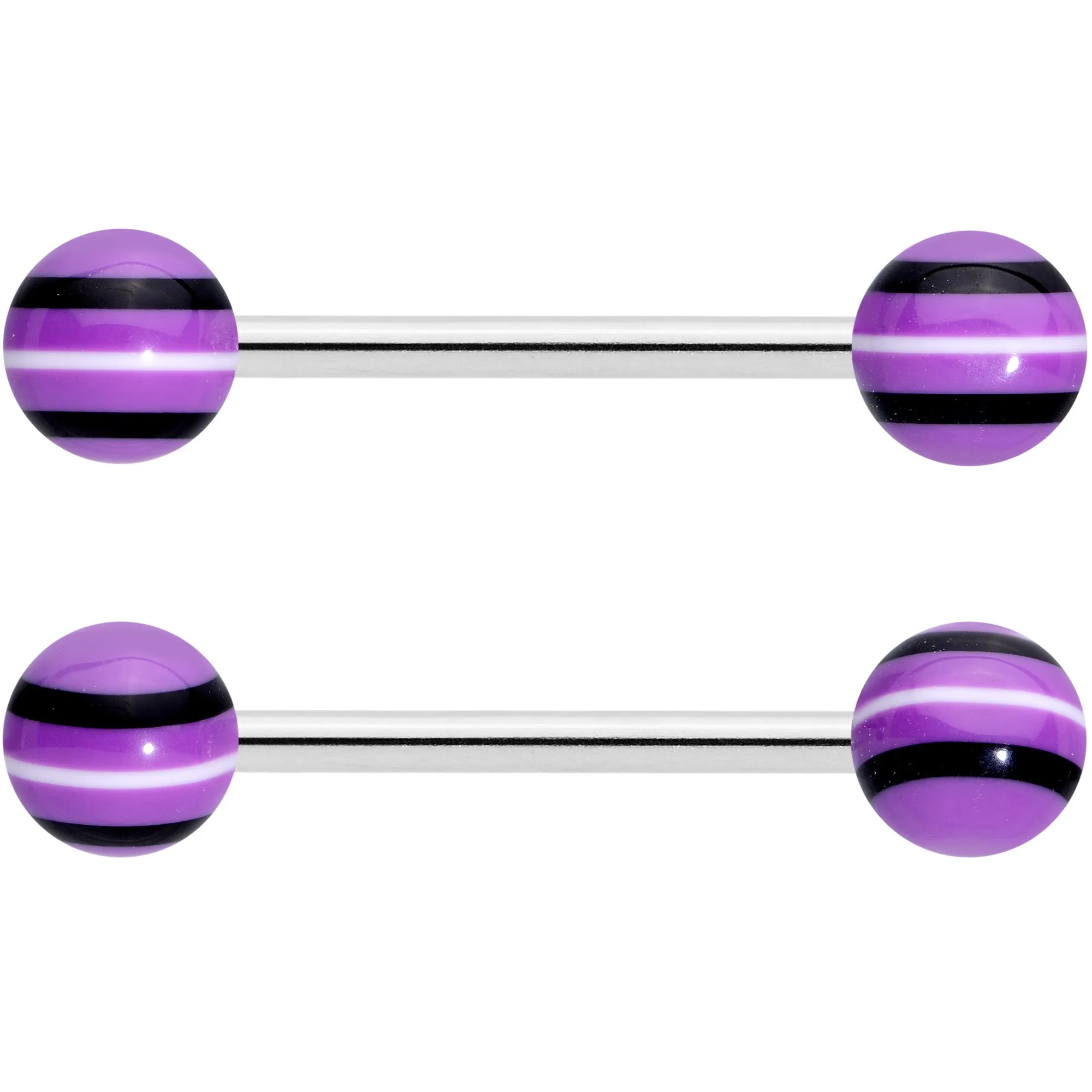 Clear Gem Black Purple Heart Matte Stripe Barbell Tongue Ring Set of 4
