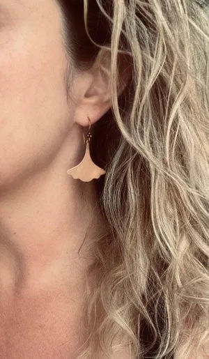 Copper Leaf Earrings, Asian earring, ginkgo leaves, ginkgo leaf earring, antique copper earring, ruffled edge, modern leaf, Zen Boho nature