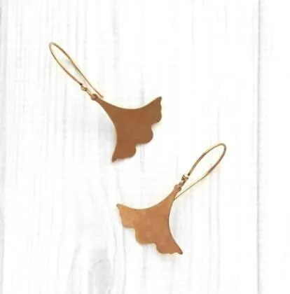 Copper Leaf Earrings, Asian earring, ginkgo leaves, ginkgo leaf earring, antique copper earring, ruffled edge, modern leaf, Zen Boho nature