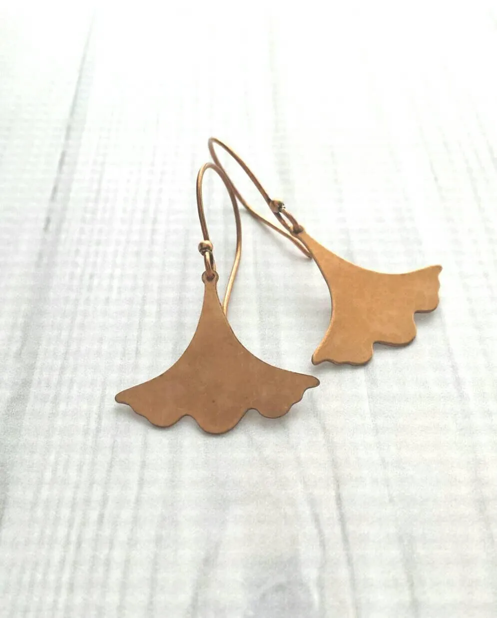 Copper Leaf Earrings, Asian earring, ginkgo leaves, ginkgo leaf earring, antique copper earring, ruffled edge, modern leaf, Zen Boho nature