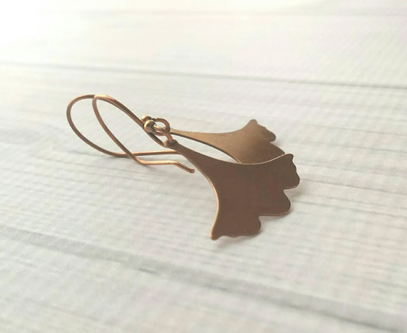 Copper Leaf Earrings, Asian earring, ginkgo leaves, ginkgo leaf earring, antique copper earring, ruffled edge, modern leaf, Zen Boho nature