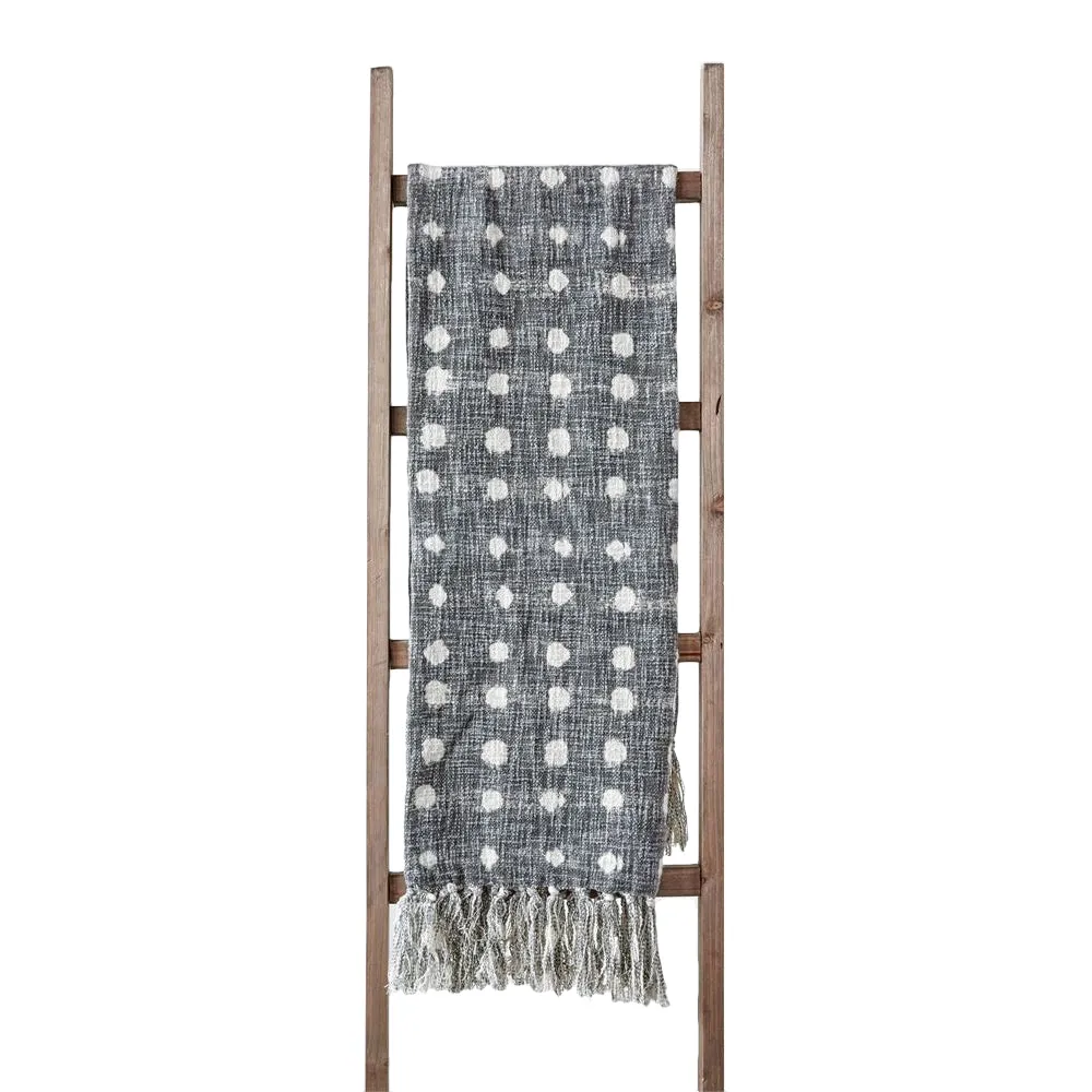 Cotton Slub Polka Dot Throw in Charcoal & Cream