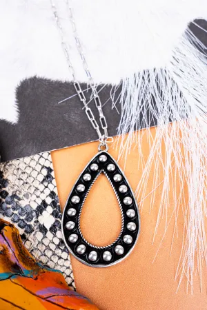 Coyote Peak Silvertone Studded Teardrop Necklace