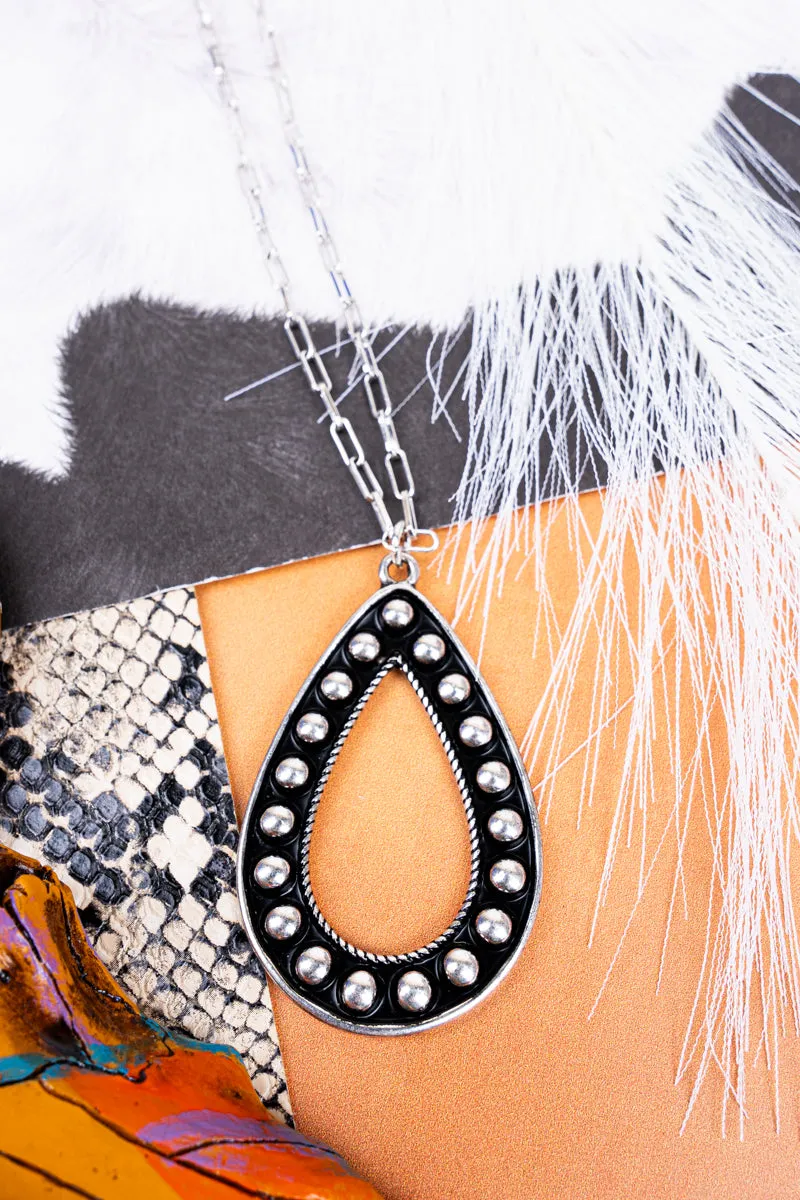 Coyote Peak Silvertone Studded Teardrop Necklace