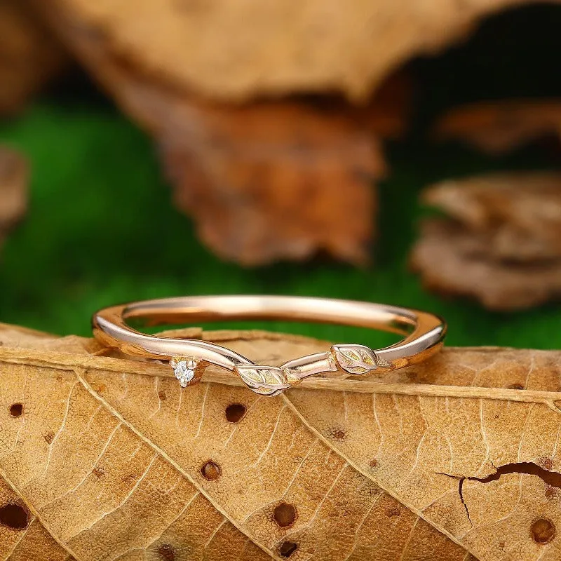 dainty moissanite bridal wedding anniversary band art deco leaf promise ring