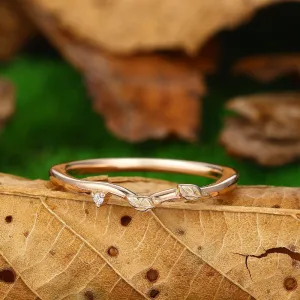 dainty moissanite bridal wedding anniversary band art deco leaf promise ring