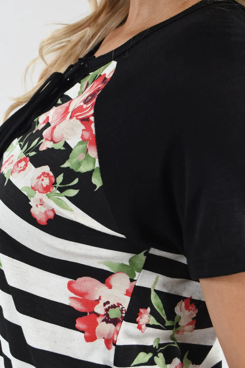Dance Party Floral & Stripes Top