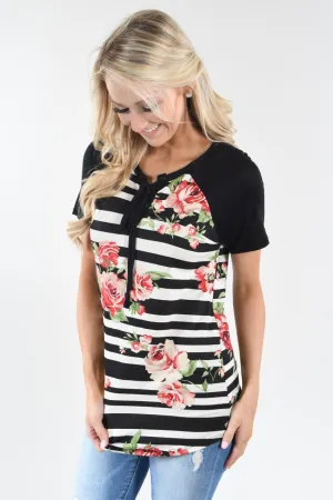 Dance Party Floral & Stripes Top