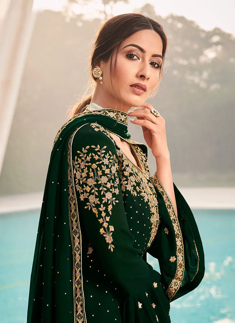 Dark Green Embroidered Bridal Style Gharara Suit