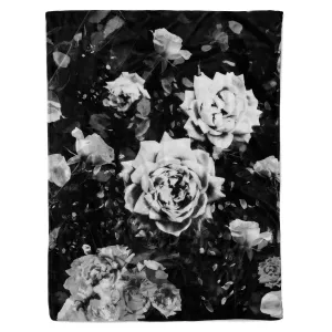 Dark White Rose Fleece Blanket