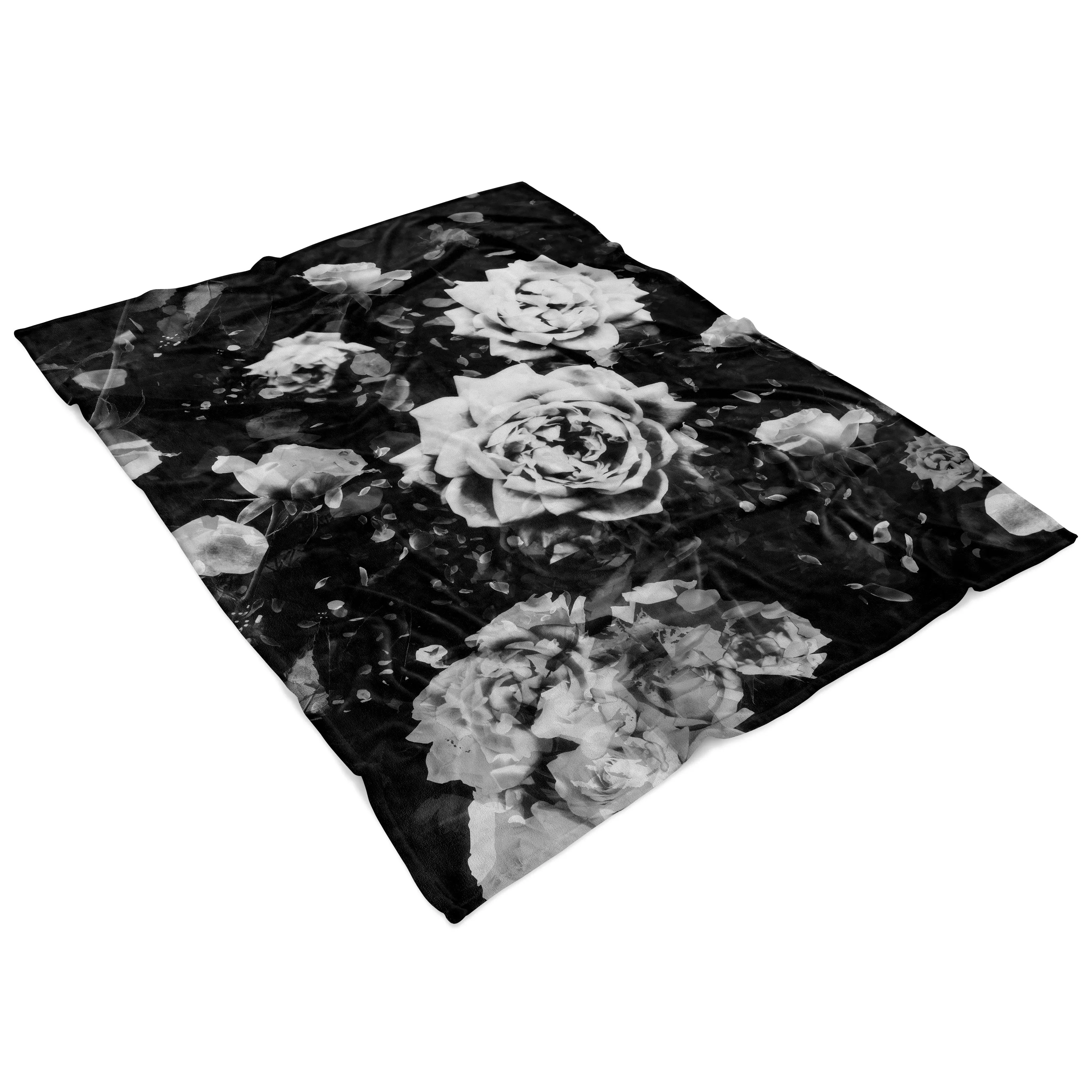 Dark White Rose Fleece Blanket