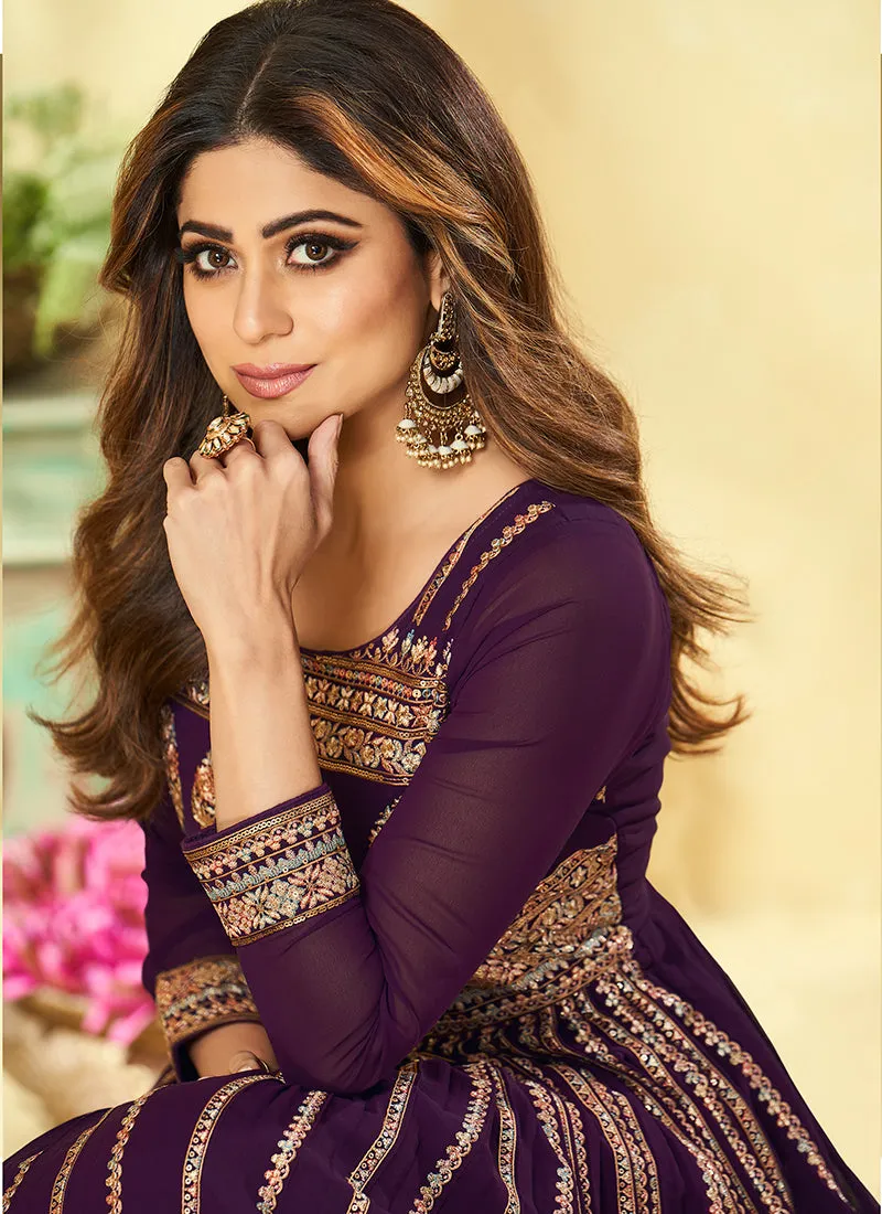 Deep Purple Embroidered Wedding Anarkali Suit