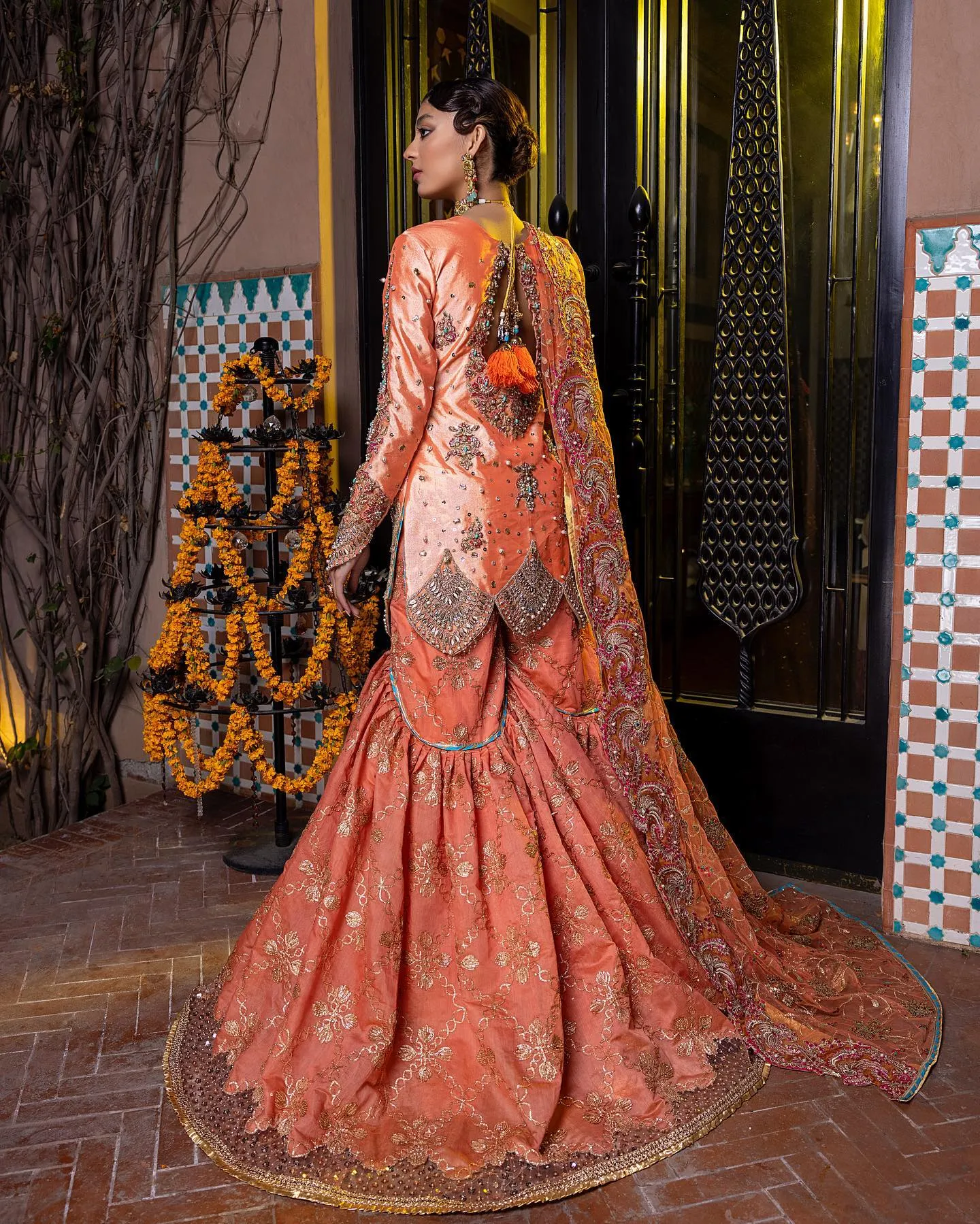 Designer Orange Gharara Lehenga Shirt for Bridal Wear