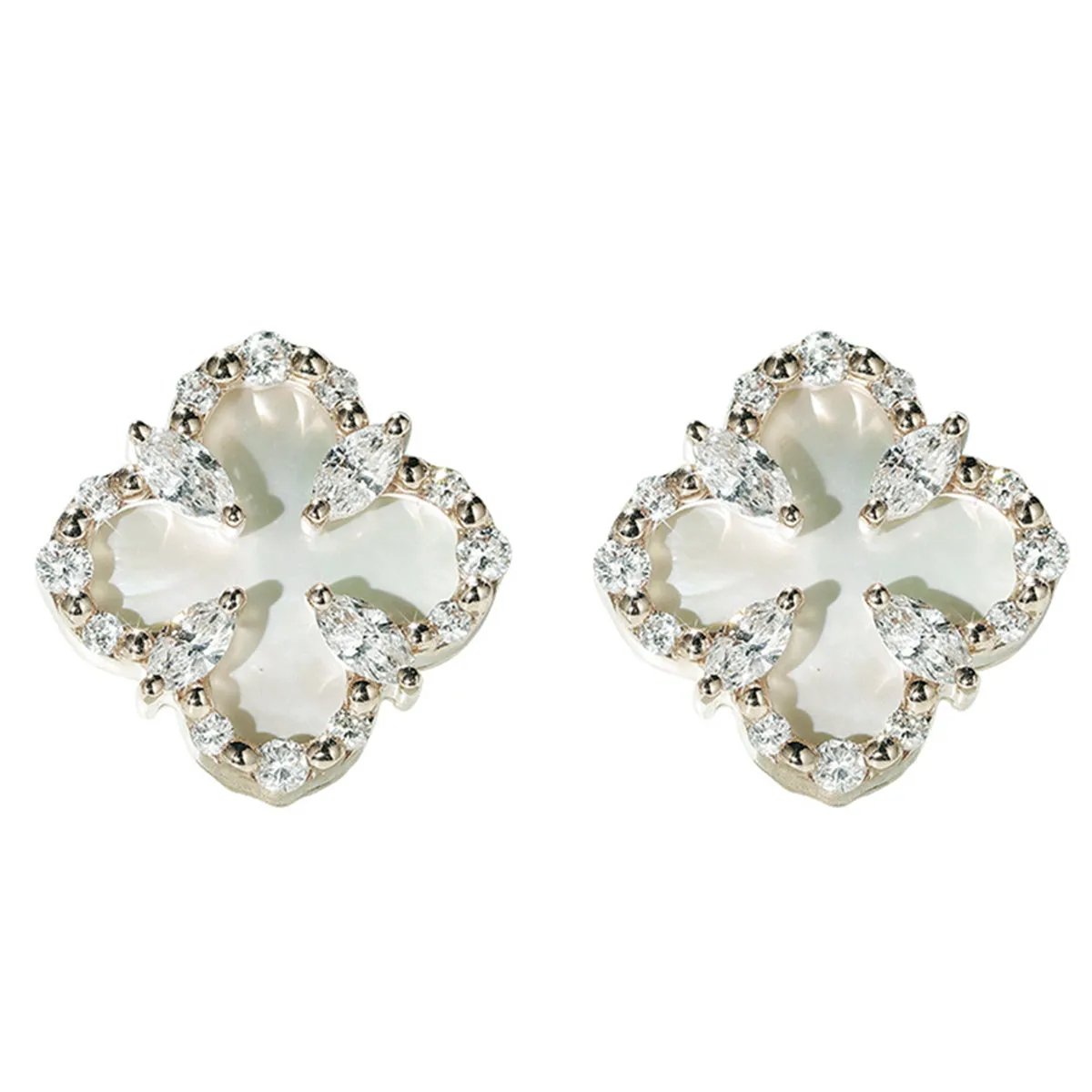 Diamond and Mother of Pearl Lucky Clover Stud Earrings