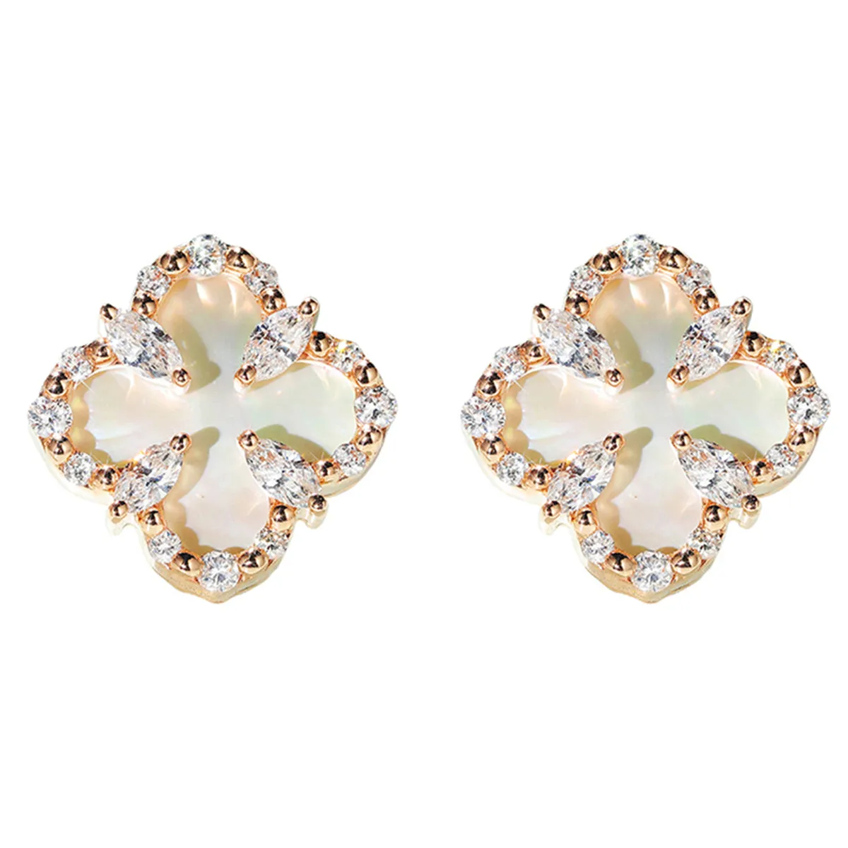 Diamond and Mother of Pearl Lucky Clover Stud Earrings