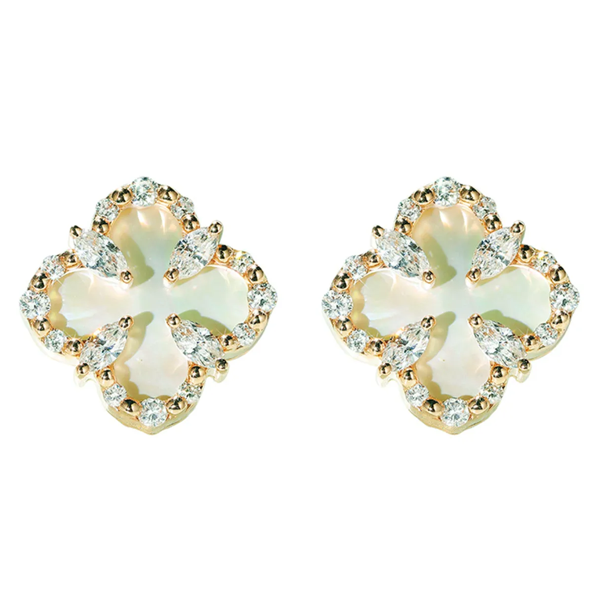 Diamond and Mother of Pearl Lucky Clover Stud Earrings