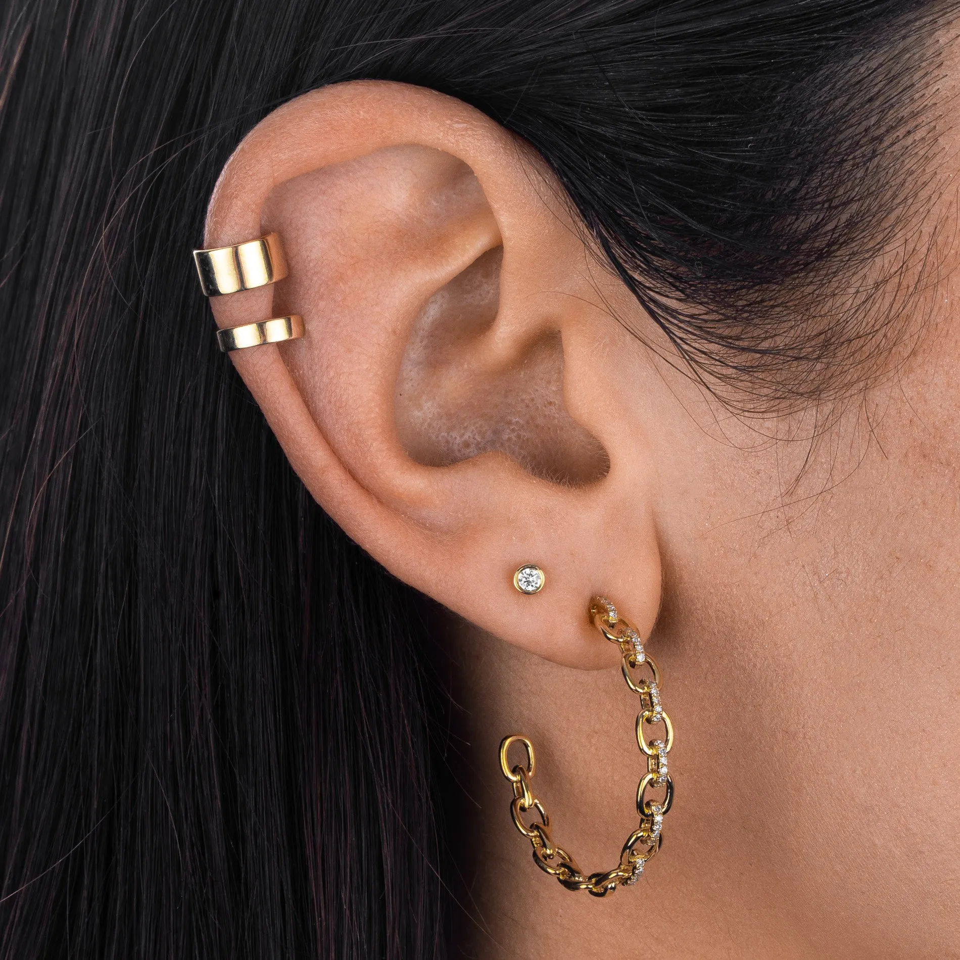 Diamond Chain Link Hoop Earring 14K