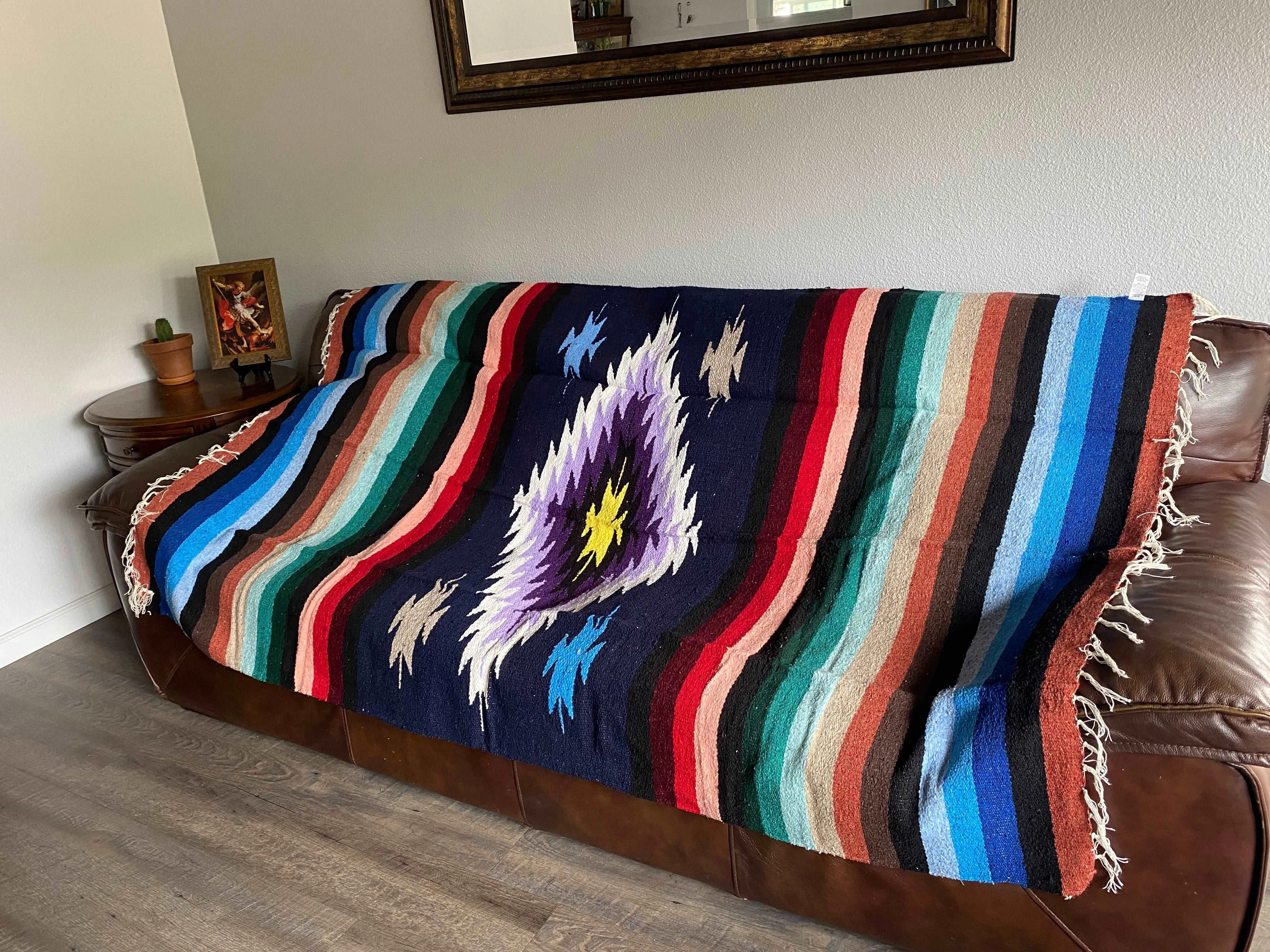 Diamond Handwoven Multi-Colored Mexican Baja Blanket