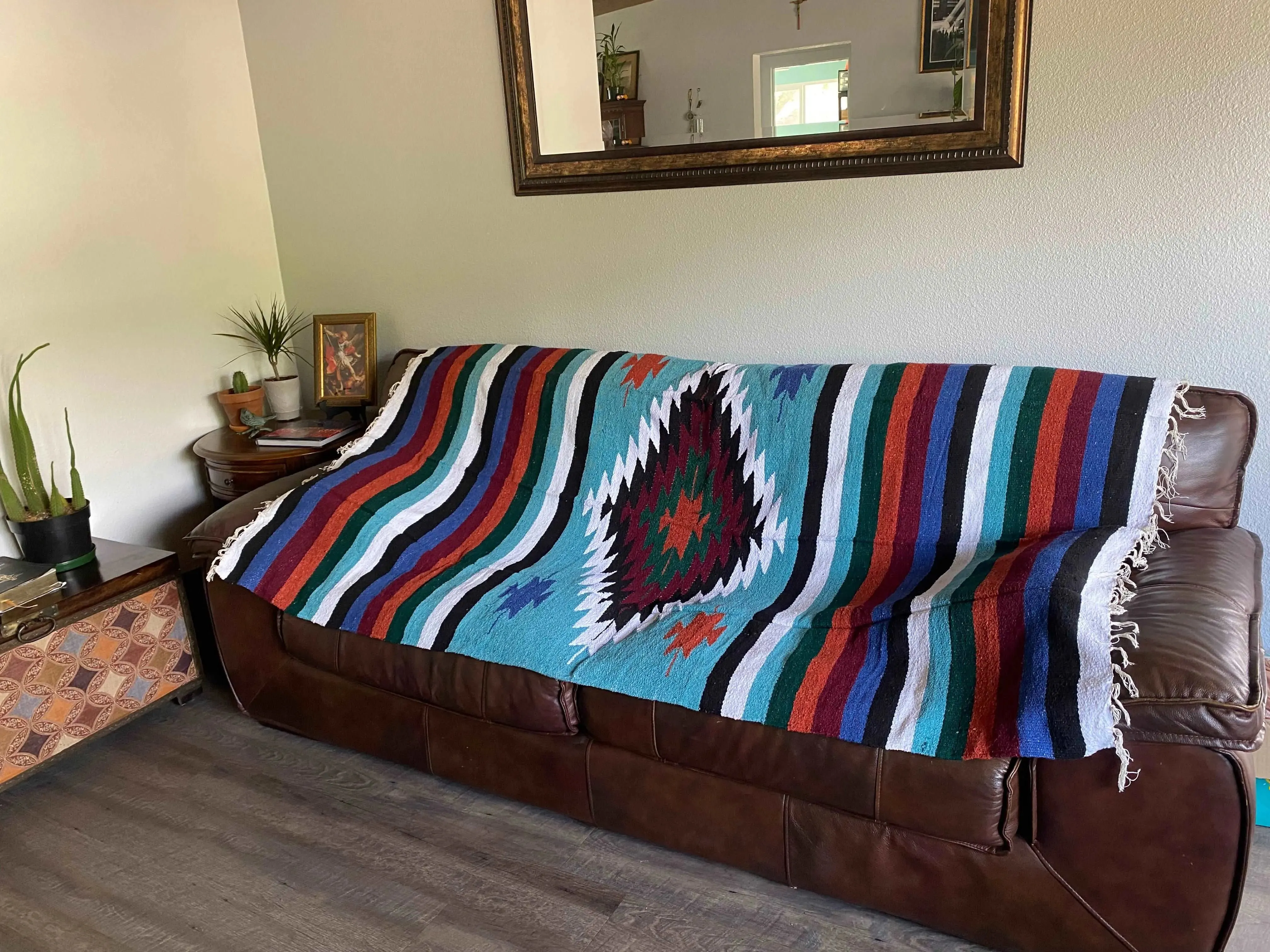 Diamond Handwoven Multi-Colored Mexican Baja Blanket
