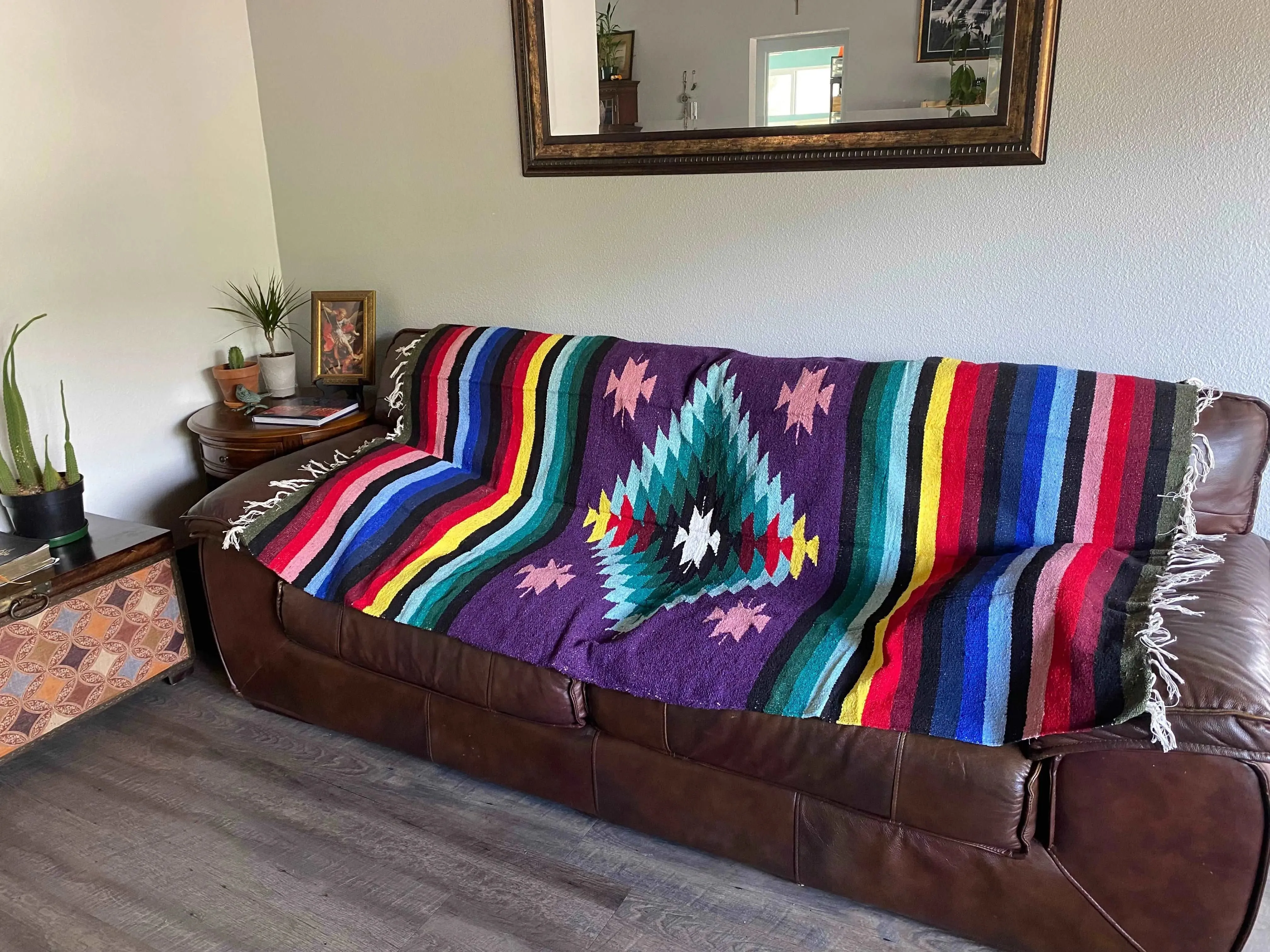 Diamond Handwoven Multi-Colored Mexican Baja Blanket