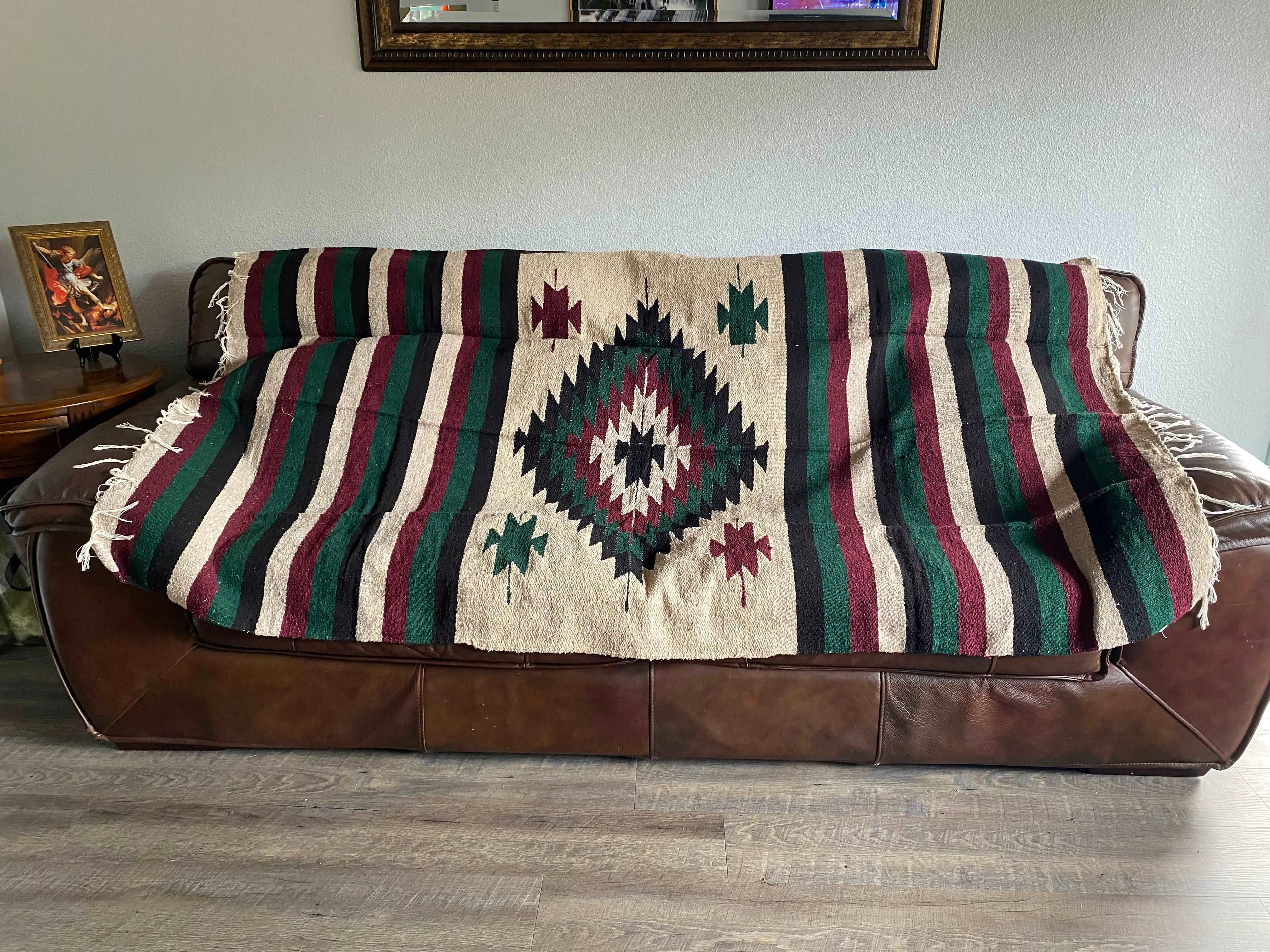 Diamond Handwoven Multi-Colored Mexican Baja Blanket