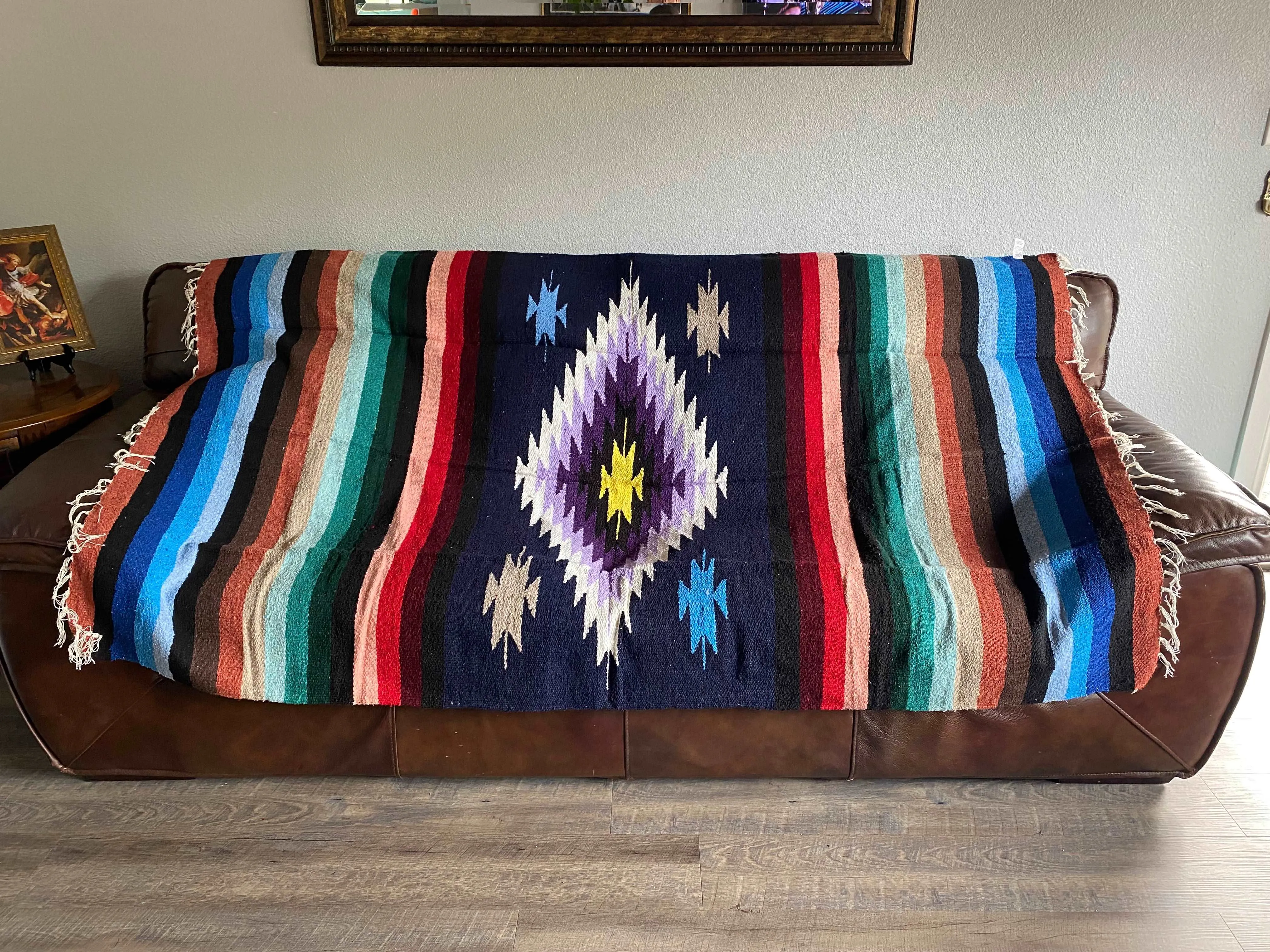 Diamond Handwoven Multi-Colored Mexican Baja Blanket