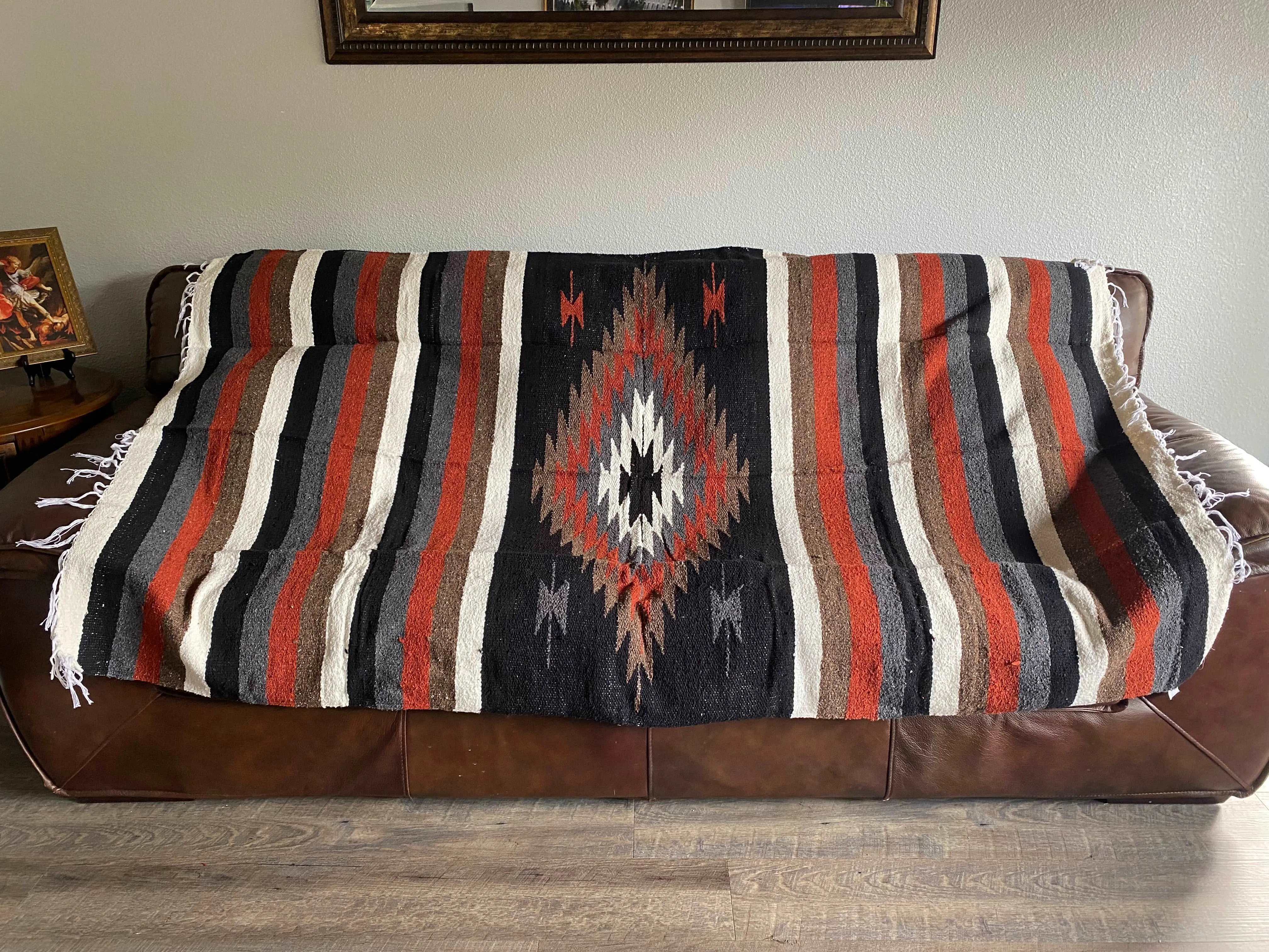 Diamond Handwoven Multi-Colored Mexican Baja Blanket