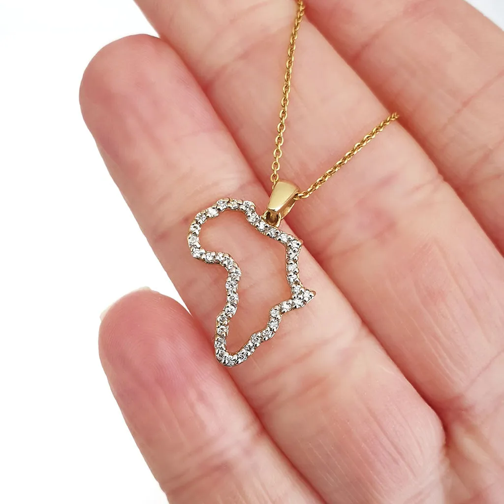 Diamond Studded Africa Yellow Gold Pendant