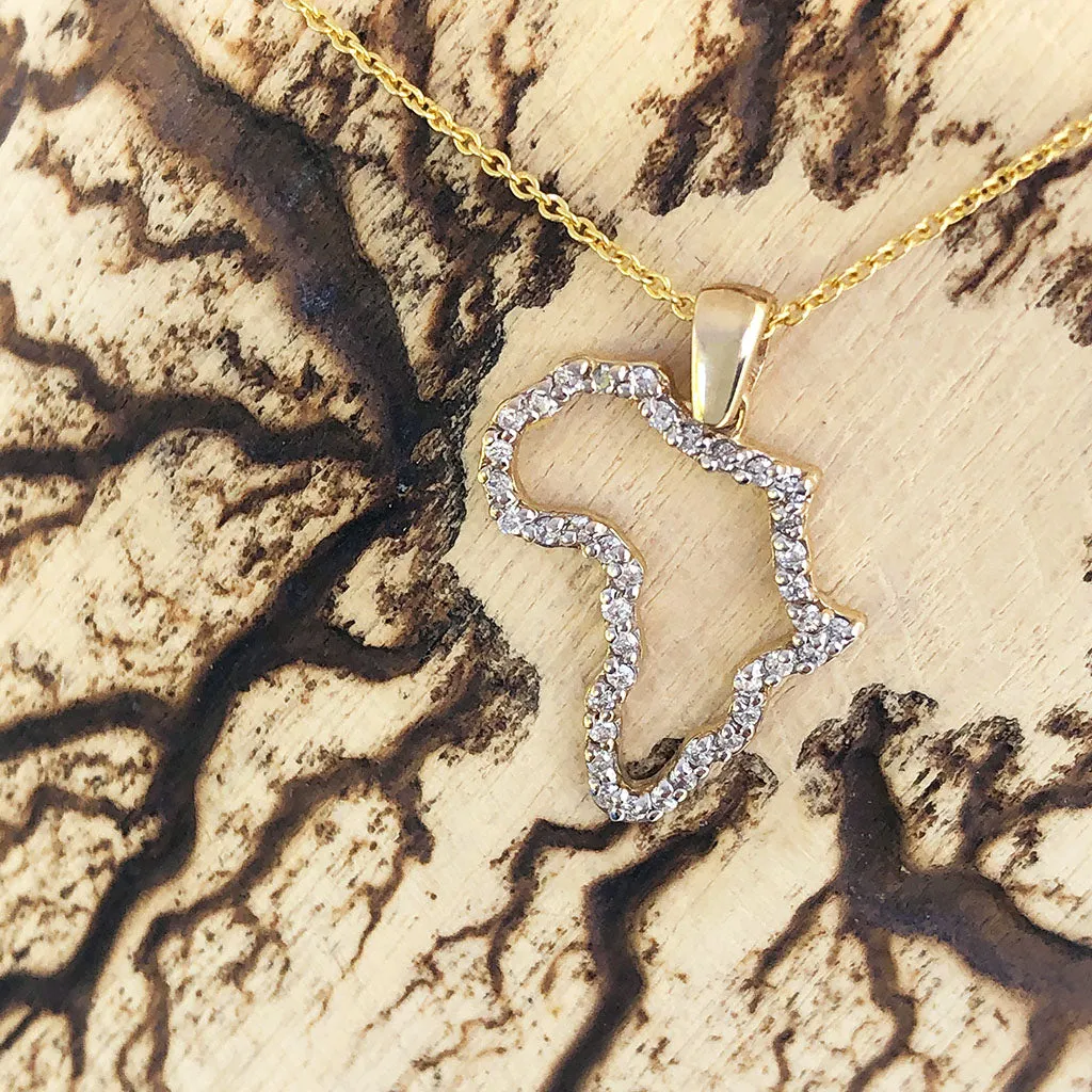 Diamond Studded Africa Yellow Gold Pendant