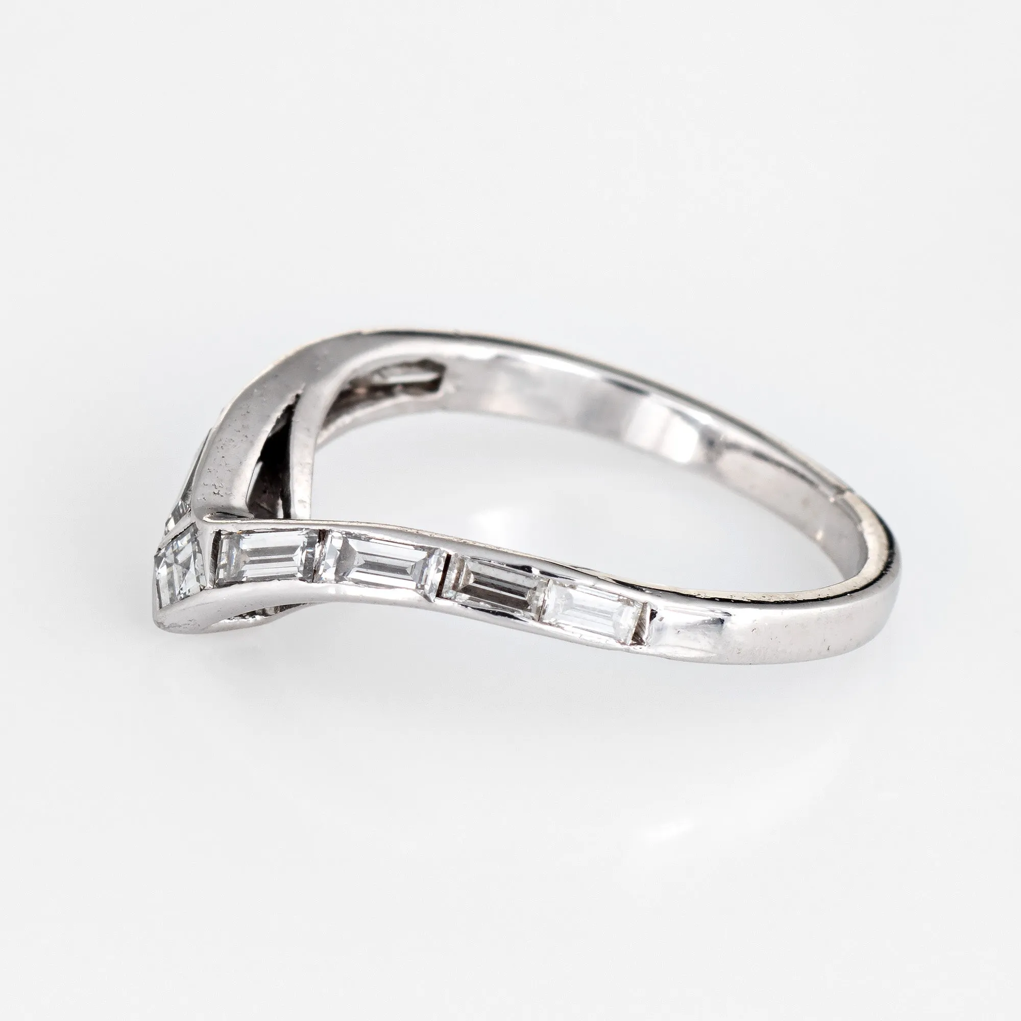 Diamond V Band Vintage Platinum Ring Mixed Cut Diamonds Sz 4.75 Estate Jewelry