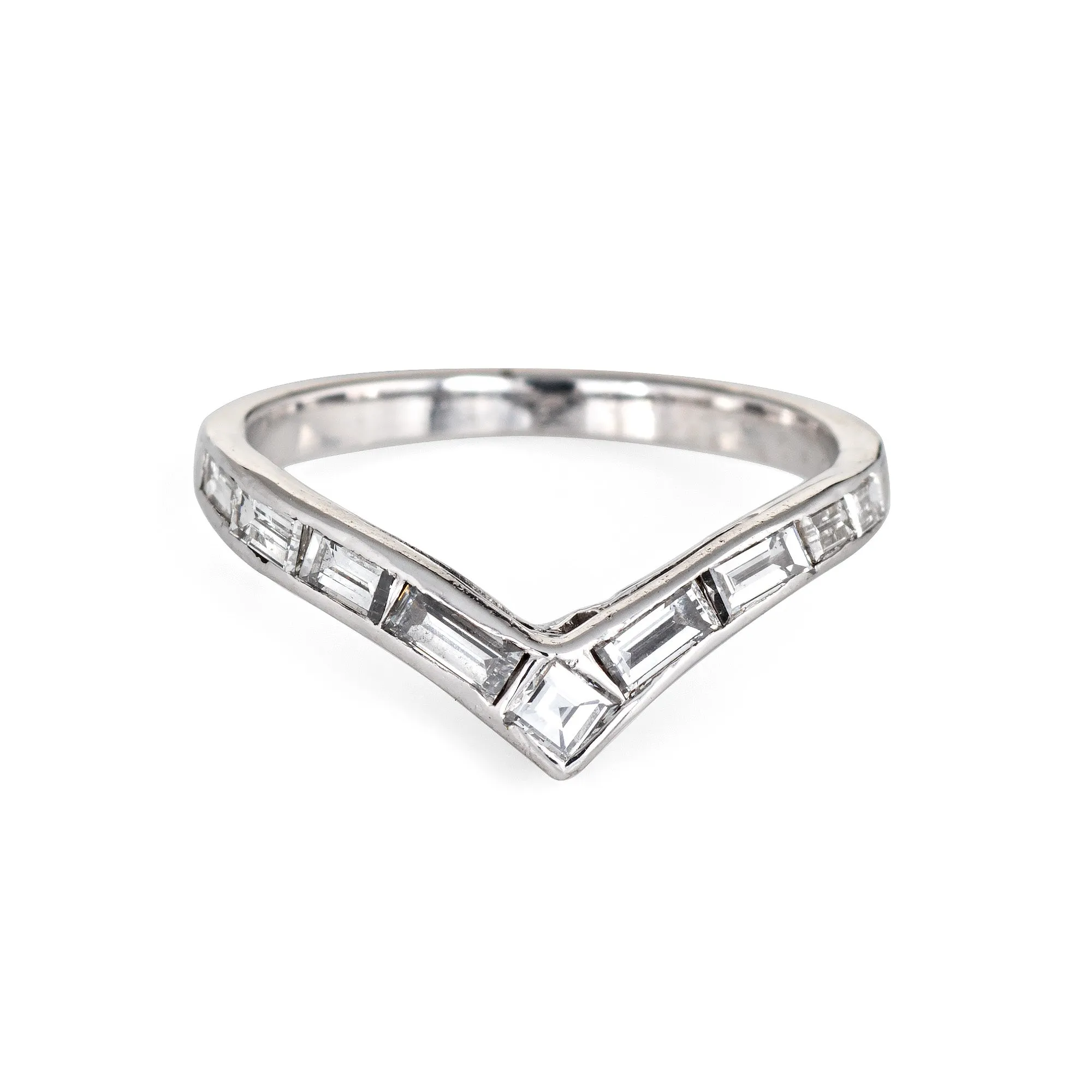 Diamond V Band Vintage Platinum Ring Mixed Cut Diamonds Sz 4.75 Estate Jewelry