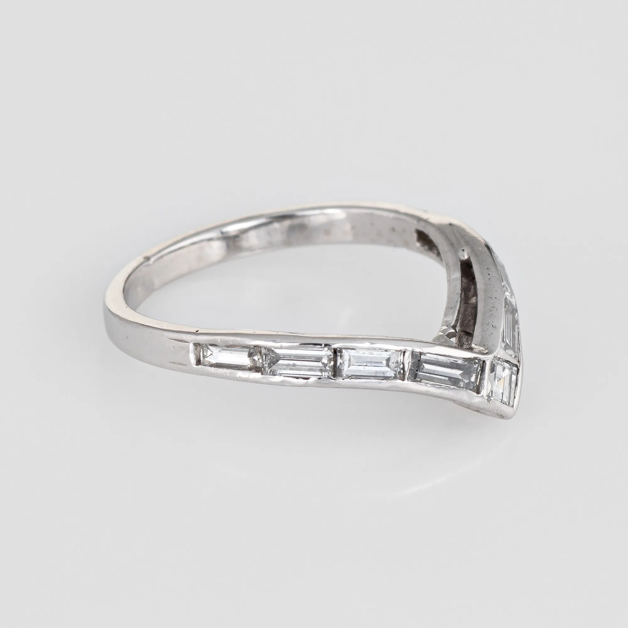 Diamond V Band Vintage Platinum Ring Mixed Cut Diamonds Sz 4.75 Estate Jewelry