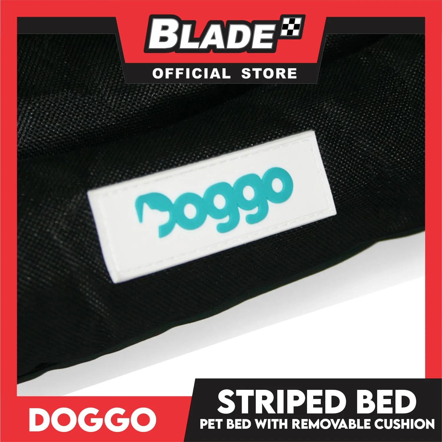 Doggo Striped Bed Black with White Striped (Small) with Removable Cushion
