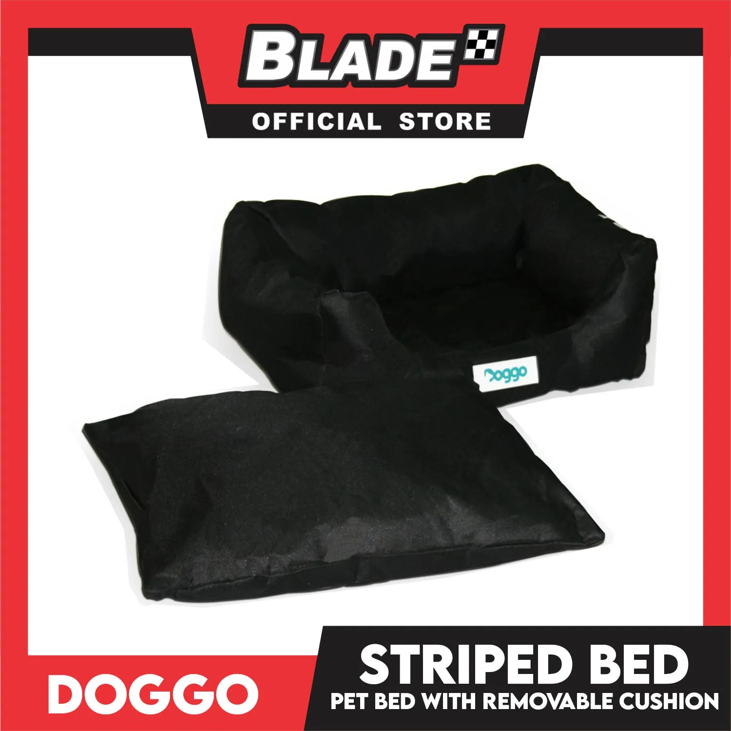 Doggo Striped Bed Black with White Striped (Small) with Removable Cushion