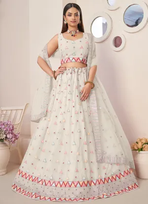 Dove White Sequence Embroidery Festive Lehenga Choli