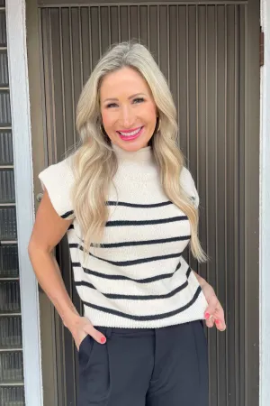 Drop Shoulder Mock Neck Striped Sweater Top