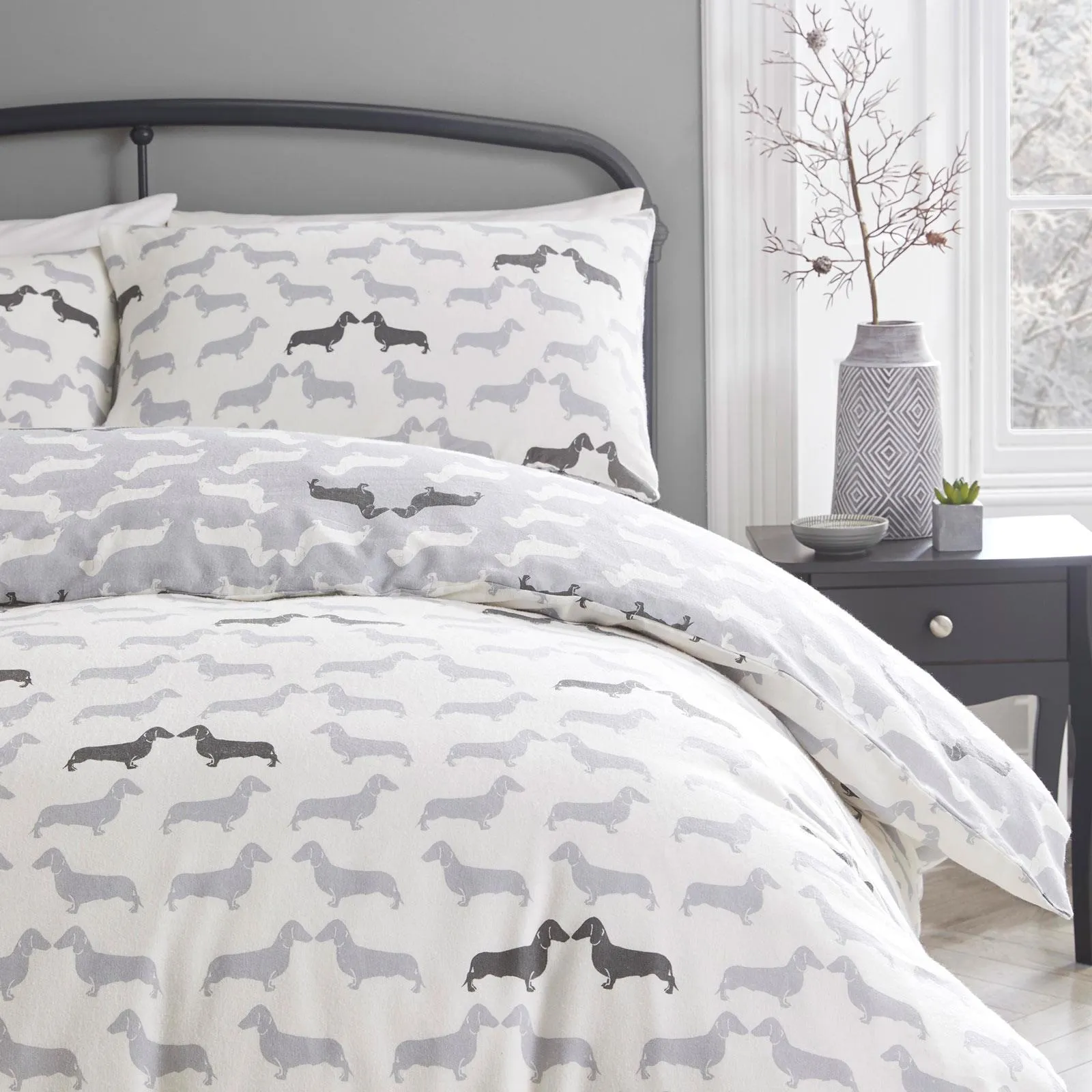 Dudley Love 100% Brushed Cotton Duvet Cover Set - Grey