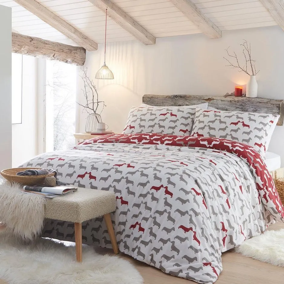 Dudley Love 100% Brushed Cotton Duvet Cover Set - Red