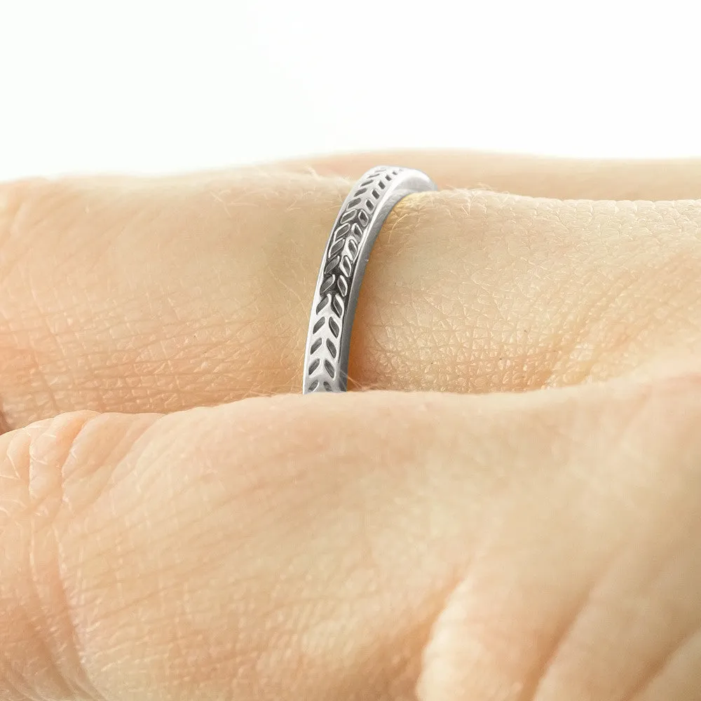 Eco Friendly Chevron Wedding Band, 14K White Gold