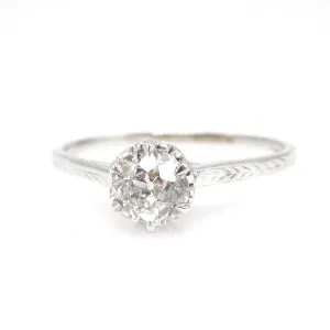 Edwardian Style European Cut Diamond Solitaire - 0.77ct in Palladium & 14K White Gold