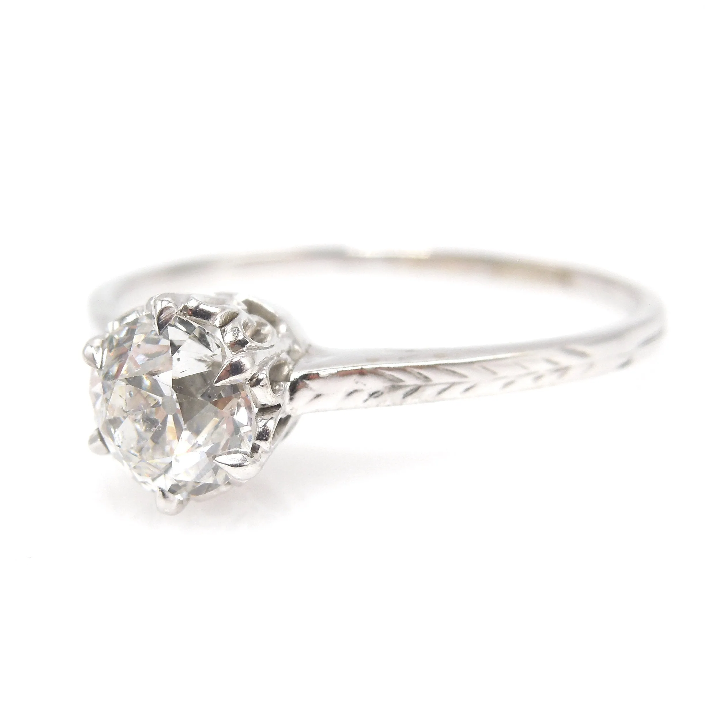 Edwardian Style European Cut Diamond Solitaire - 0.77ct in Palladium & 14K White Gold