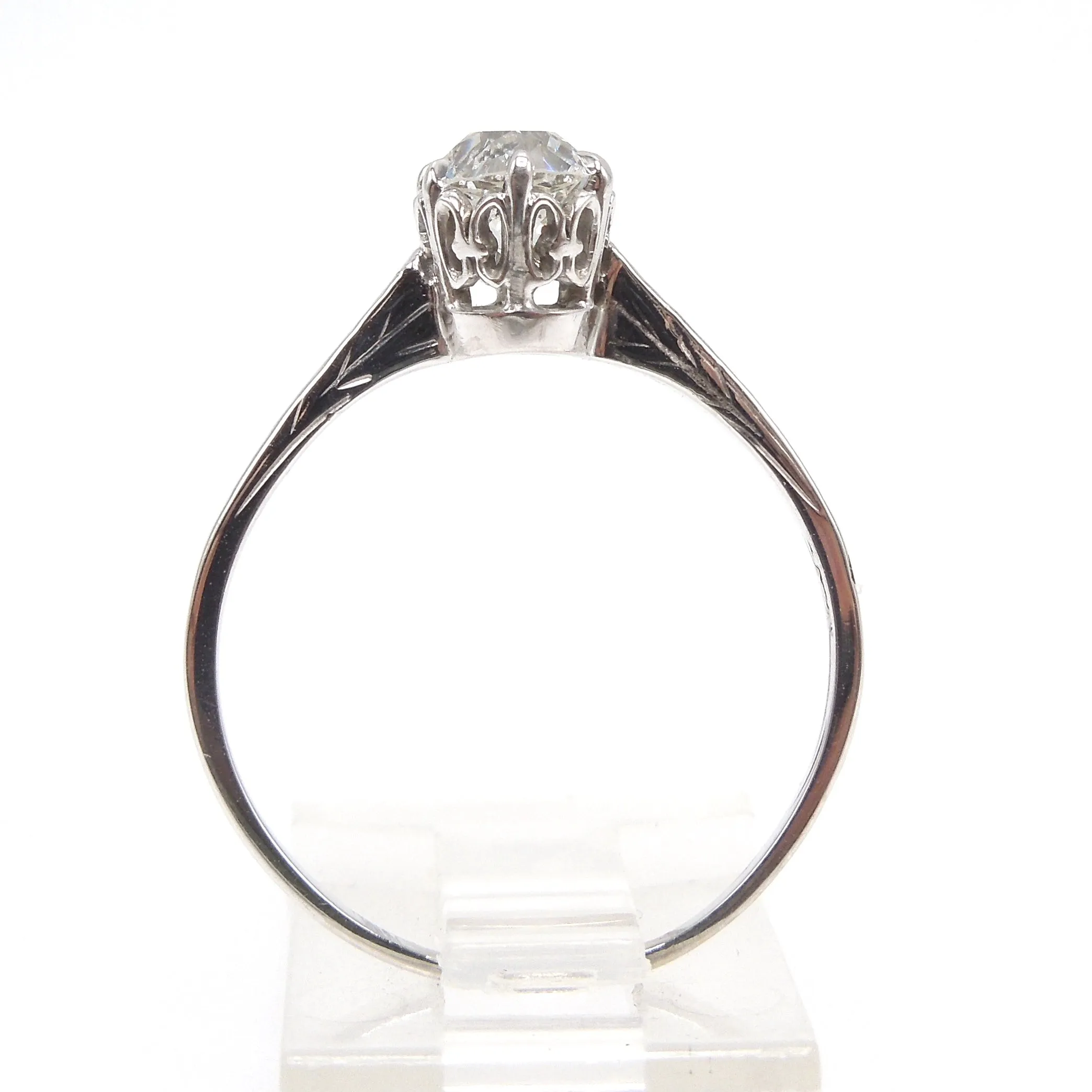 Edwardian Style European Cut Diamond Solitaire - 0.77ct in Palladium & 14K White Gold