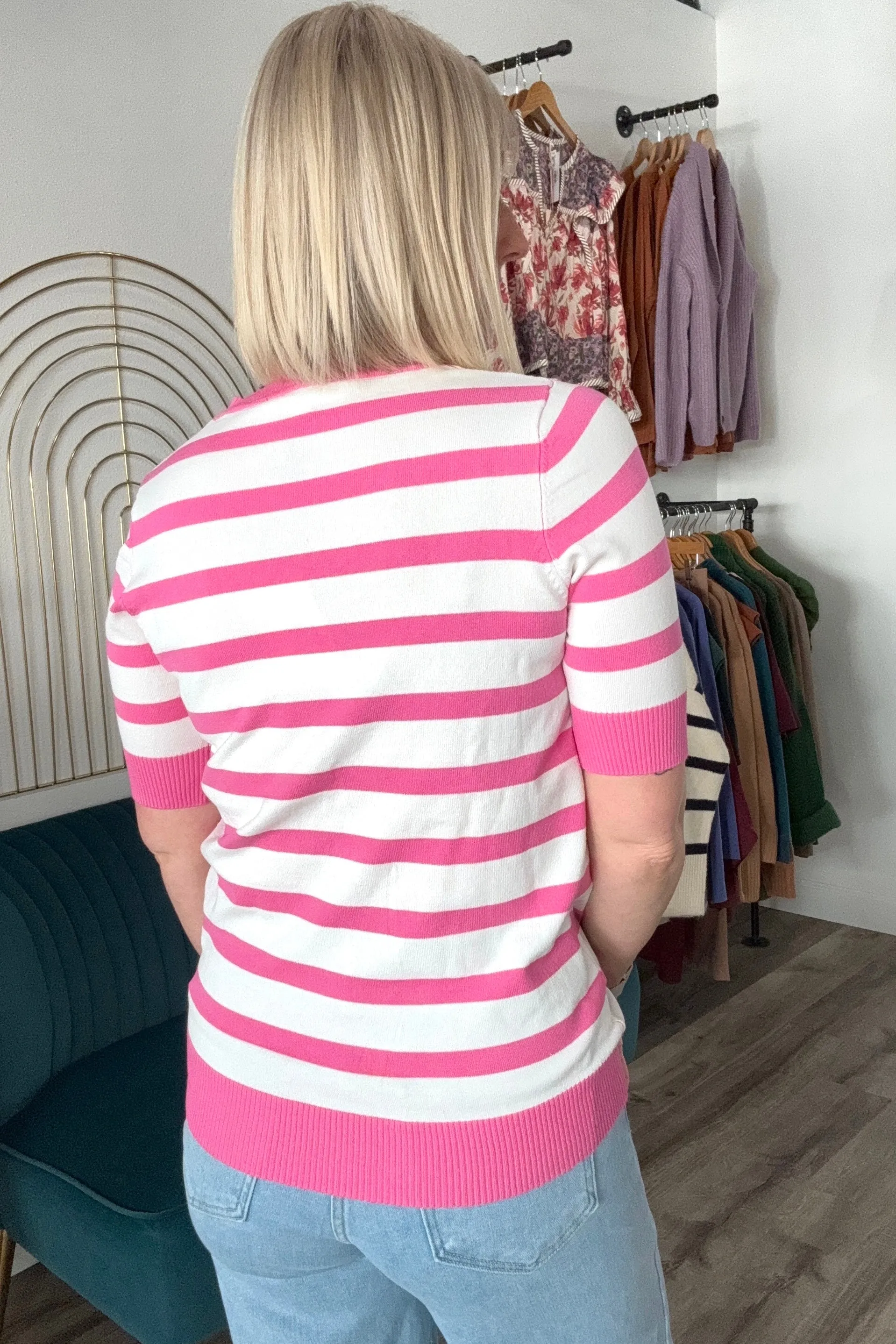 Elena Pink Striped Knit Top