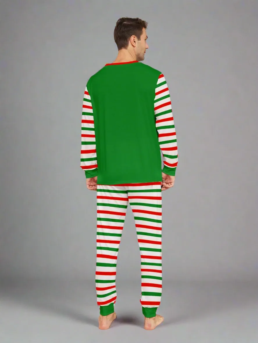 Family Matching Christmas Elf Pajama Set - Festive Green & Red Striped Elf Costume Design for Holiday Fun