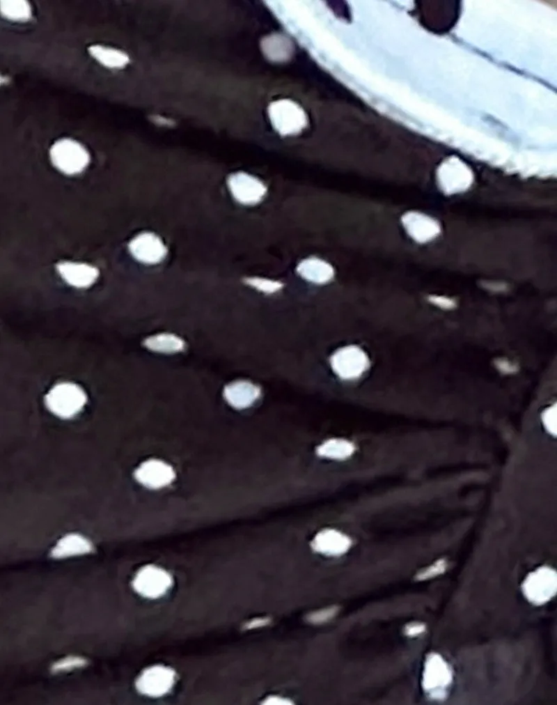 Farida Bikini Bottoms in Black and Blue Polka with Frill